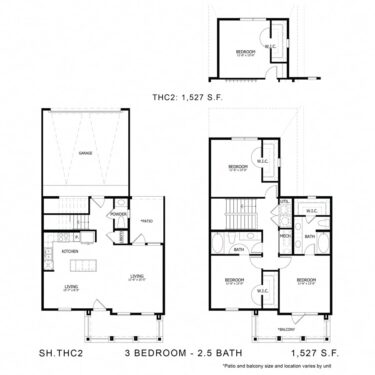 Rendering of the SH_THC2 floor plan with 3 bedroom[s] and 2.5 bathroom[s] at Sage Hill at Cypress Waters