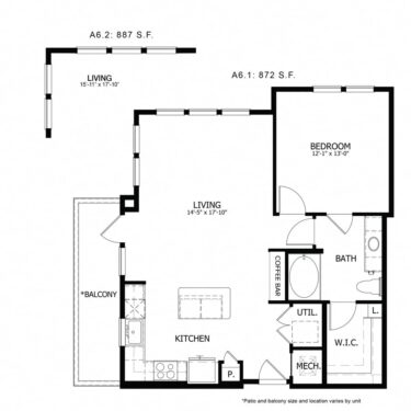 Rendering of the SH_A6 floor plan with 1 bedroom[s] and 1 bathroom[s] at Sage Hill at Cypress Waters