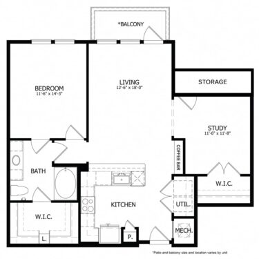 Rendering of the SH_A7 floor plan with 1 bedroom[s] and 1 bathroom[s] at Sage Hill at Cypress Waters