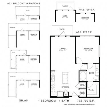 Rendering of the SH_A5 floor plan with 1 bedroom[s] and 1 bathroom[s] at Sage Hill at Cypress Waters